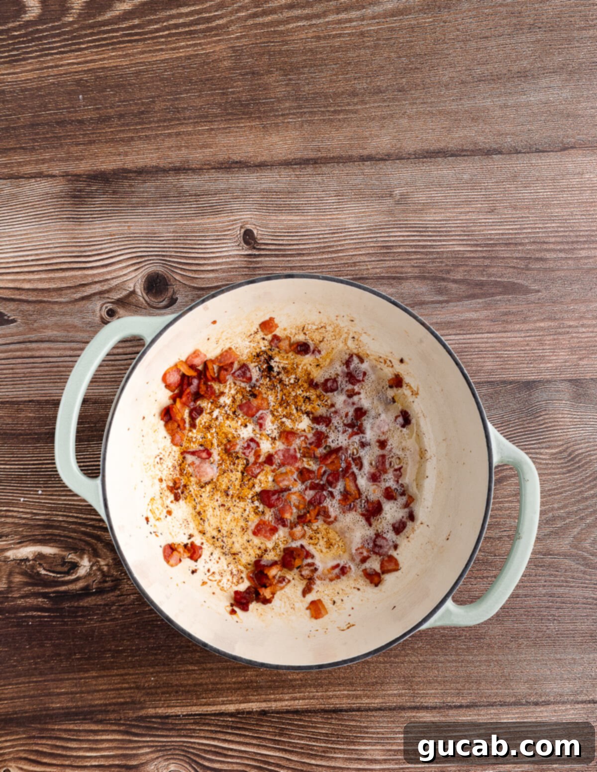 crispy bacon pieces in a dutch oven. 
