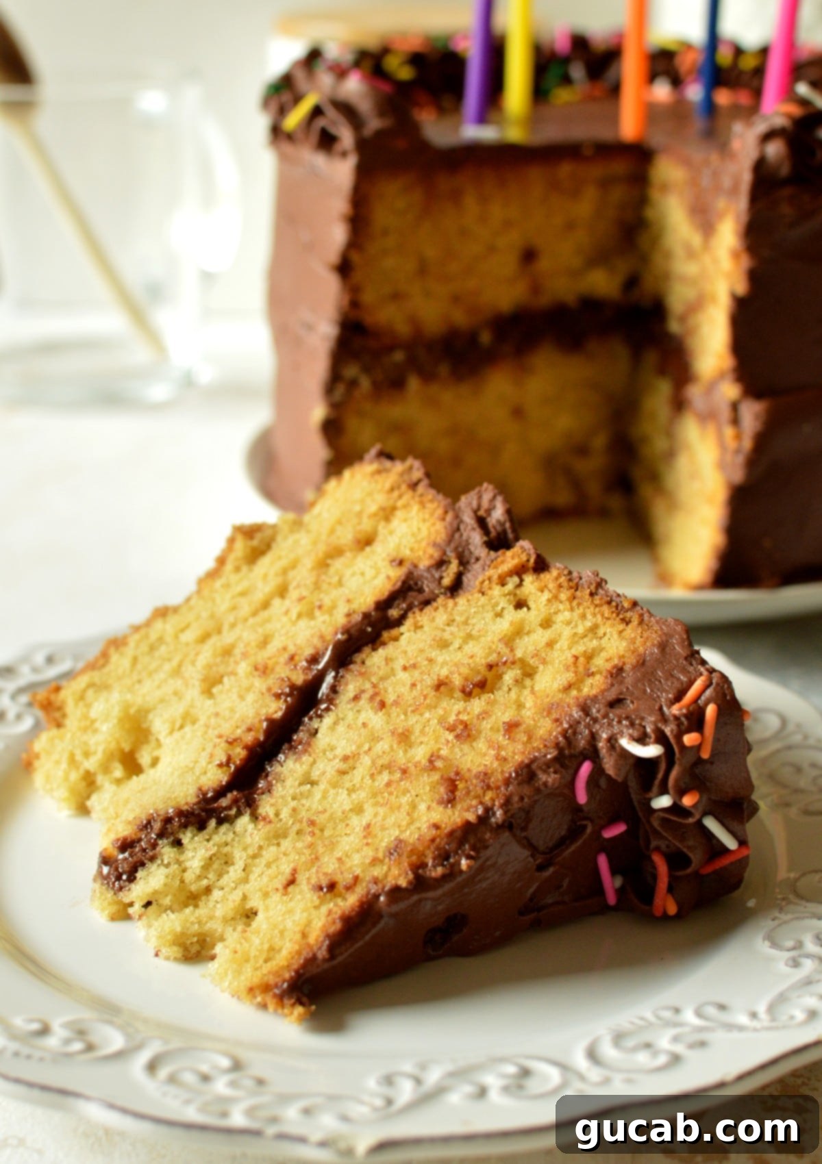 Golden Gluten and Dairy-Free Yellow Cake 9 a slice of gluten-free dairy-free yellow cake