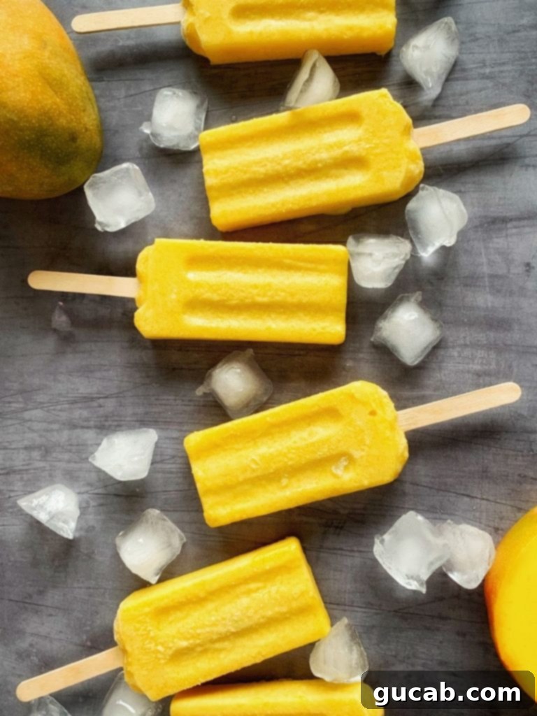 mango popsicles and ice, a refreshing and creamy dairy-free, gluten-free frozen treat
