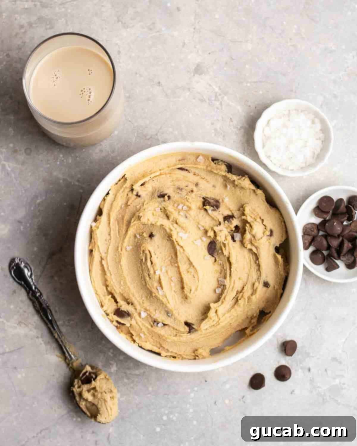 a bowl of cookie dough hummus