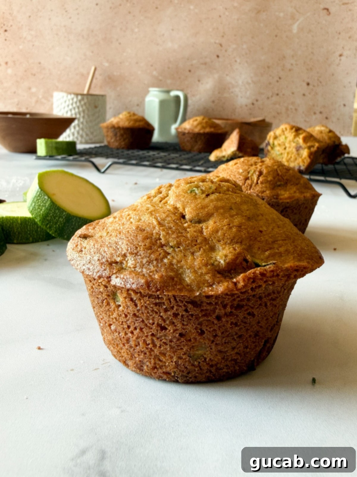 Heartwarming Zucchini Muffins 15 Close-up of freshly baked zucchini muffins, highlighting their texture and deliciousness.